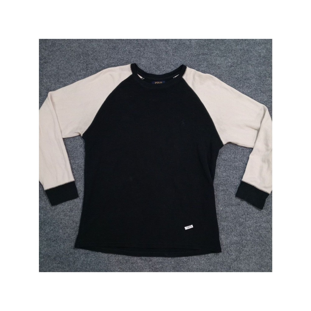 Polo Ralph Lauren Thermal Shirt Men's Large Black White Long Sleeve Waffle